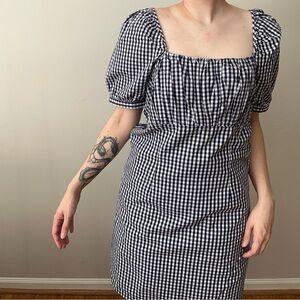 White and navy checker dress